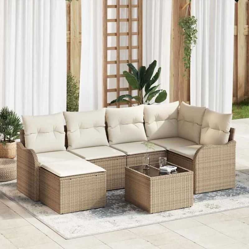 vidaXL Havesofa Sæt Beige Polyrattan til 6 personer