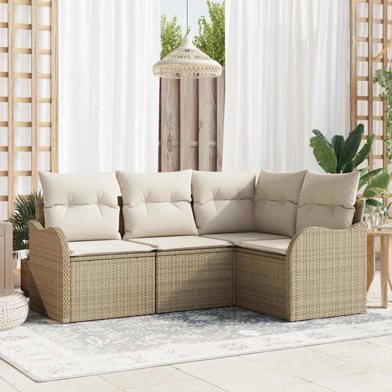 vidaXL Havesofa Sæt 4 stk. Beige Polyrattan