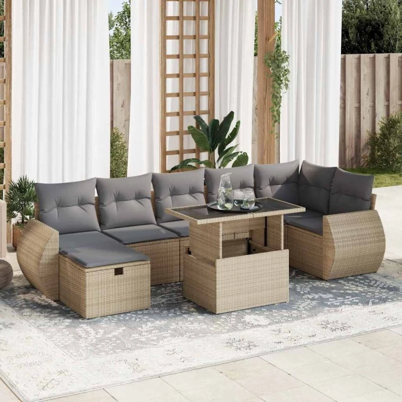 vidaXL havesofasæt 8 dele i beige polyrattan