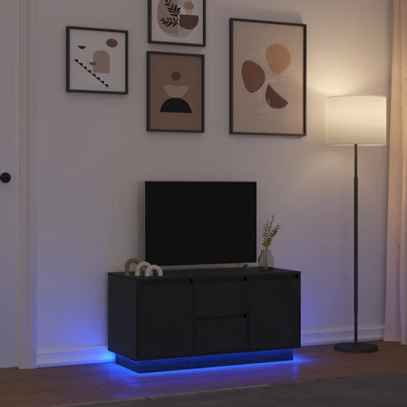 vidaXL TV-skab med LED-lys, sort eg, 100x41x50 cm