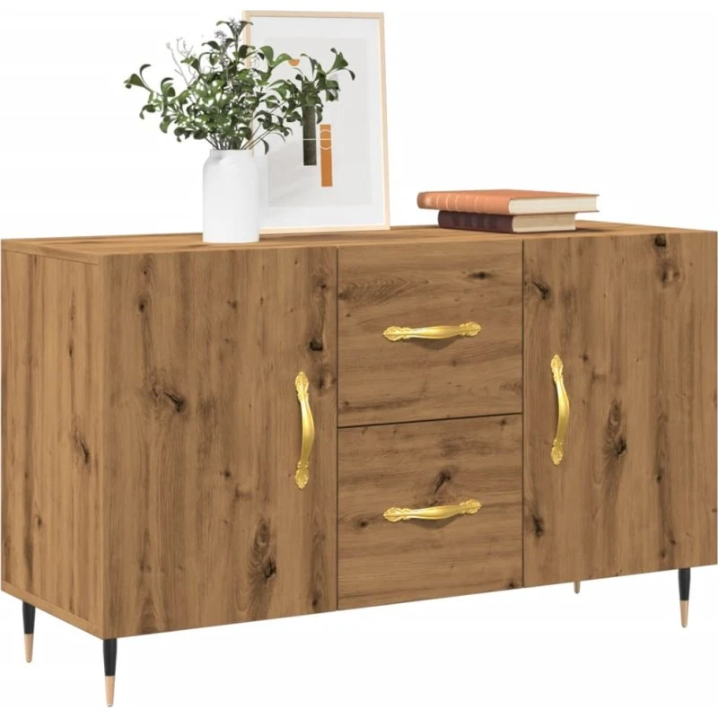 vidaXL skænk 100x36x60 cm i kunsteg med gyldne håndtag