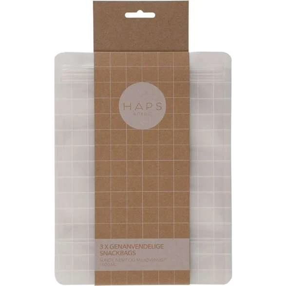 HAPS Nordic Genanvendelige Snackbags 3-pak, 1000 ml - Transparent Check