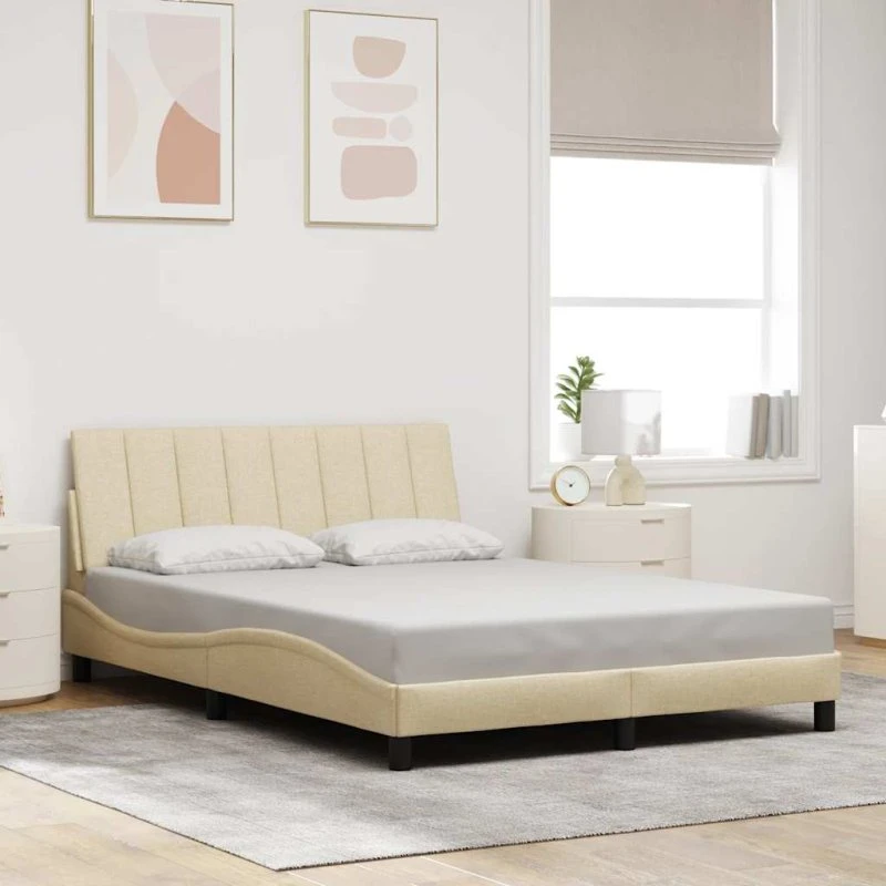 vidaXL sengeramme Hanko 140x190 cm i cremefarvet stof