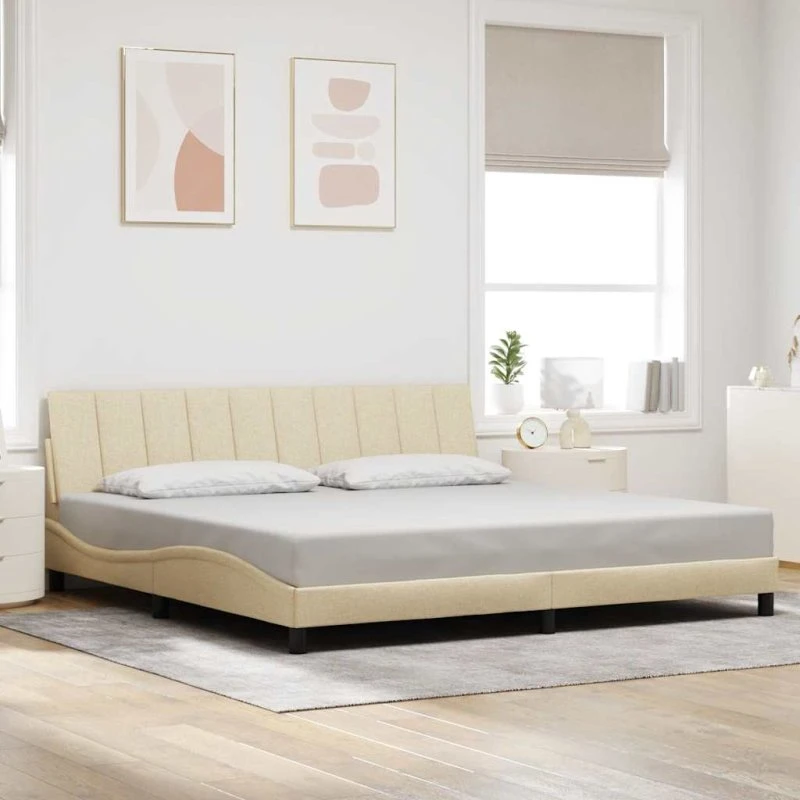 vidaXL sengeramme Hanko 200x200 cm stof cremefarvet