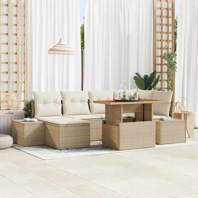 vidaXL Havesofa Sæt 7 stk. Beige og Creme i Polyrattan