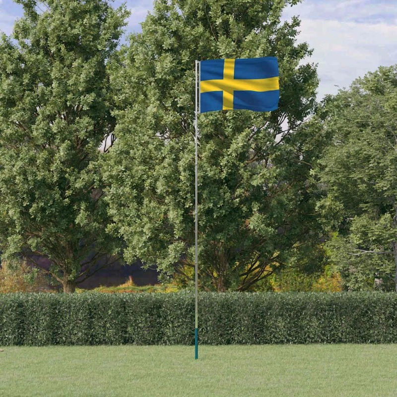 vidaXL Sverige flag og flagstang 5,5 m i aluminium
