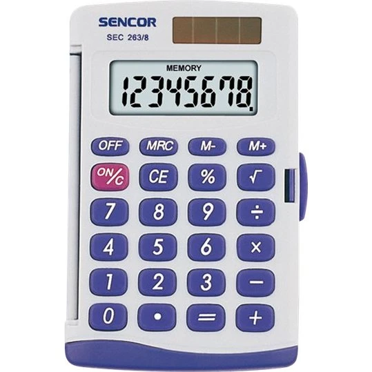 Sencor SEC 263/8 Lommeregner - 8 cifre, solcelle og batteri, grå