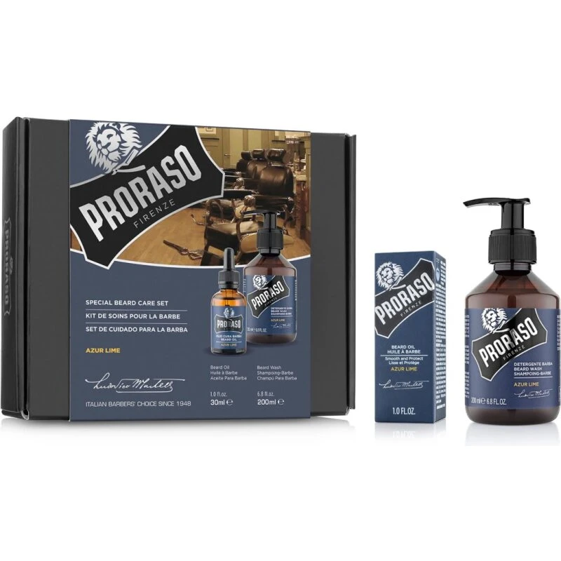 Proraso Azur Lime skægsæt – sæbe 200 ml & balsam 100 ml
