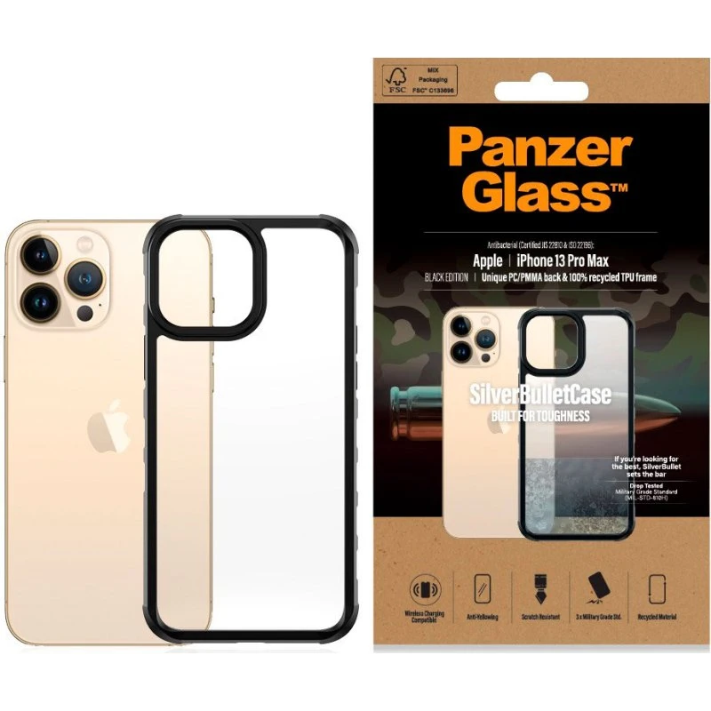 PanzerGlass SilverBullet ClearCase til iPhone 13 Pro Max, Sort
