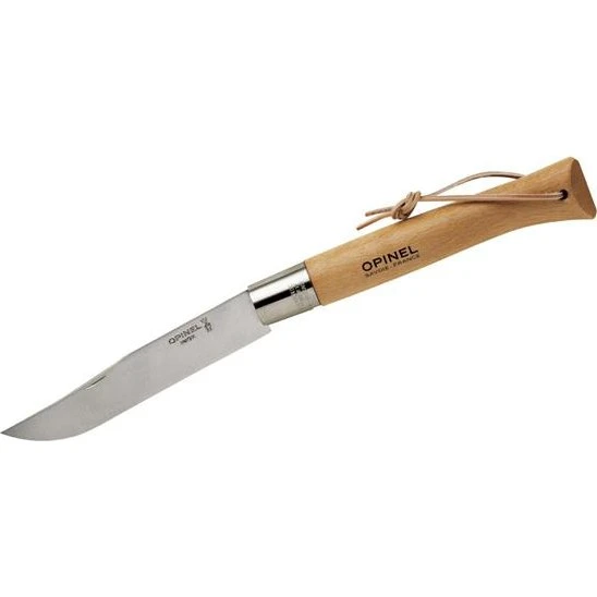 Opinel No8 Foldekniv i Bøg med Rustfrit Stål og Læderstrop