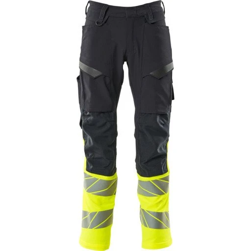 Mascot Accelerate Safe arbejdsbukser med stretch, marineblå/hi-vis gul, str. 76C49