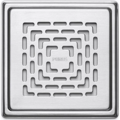 Purus Classic afløbsrist og ramme, 154x154 mm, rustfrit stål