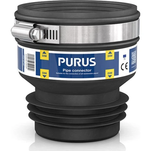 Purus Plug-in gummikobling med slangebånd, Ø100-120 mm, sort