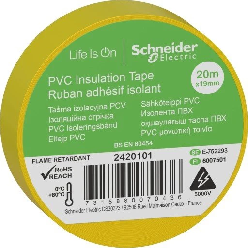 Schneider PVC isoleringstape, 19 mm x 20 m, gul (8 stk.)