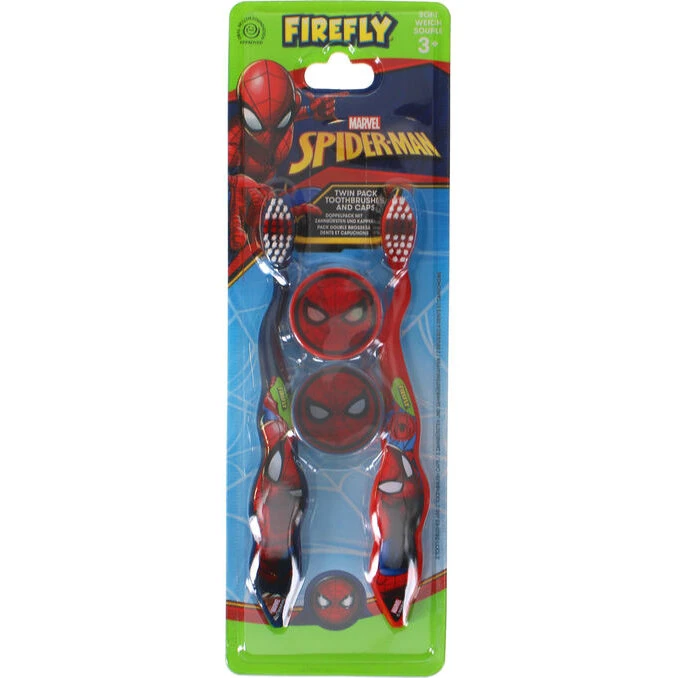 FireFly Spider-Man tandbørster 2 stk. med rejsehætte (3+)