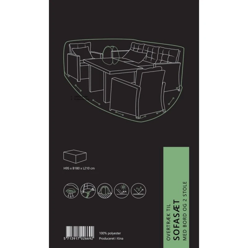 Outrium Luksus Overtræk til Lounge og Sofasæt, 95x210x180cm, Sort