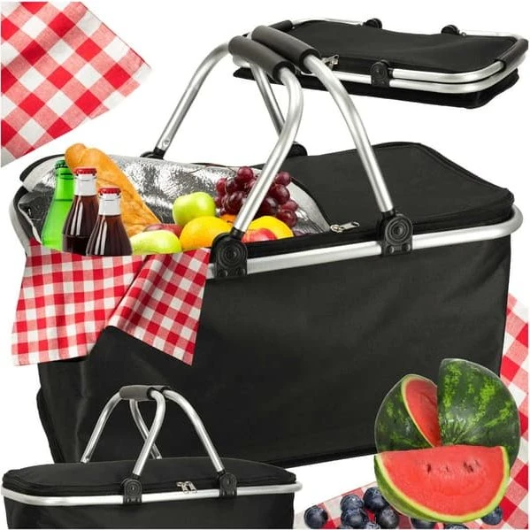 Sammenklappelig termisk picnickurv, sort, 32L