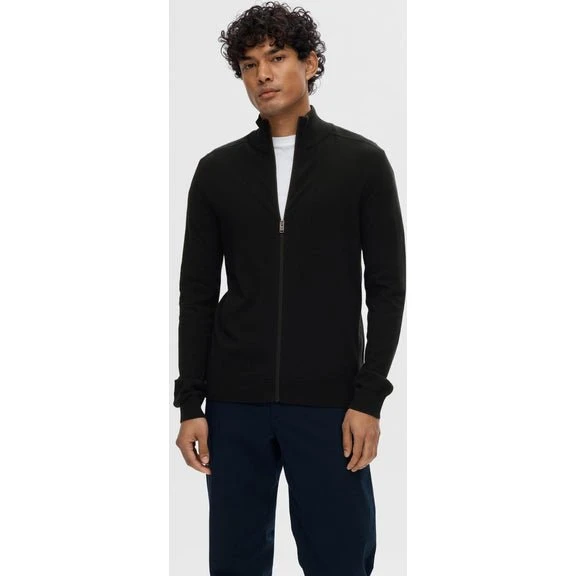 Slhberg Full Zip Cardigan i mørkegrå i økologisk bomuld