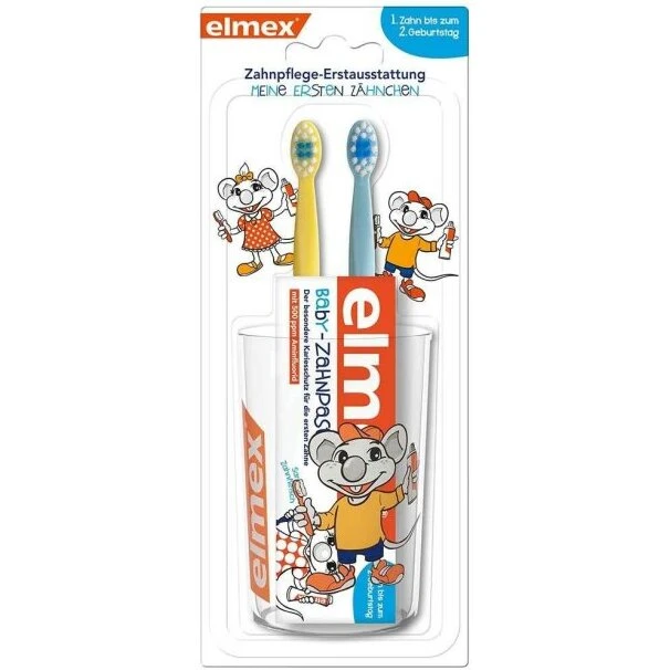Elmex Baby tandplejesæt – tandpasta, 2 læringstandbørster & kop