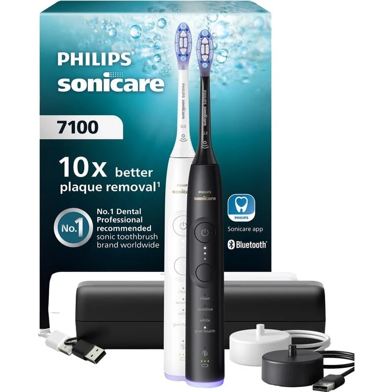 Philips Sonicare 7100 elektrisk tandbørste 2-pak (hvid/sort)