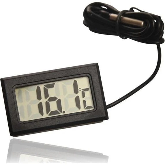 Digitalt mini LCD termometer med 100 cm kabel - Sort