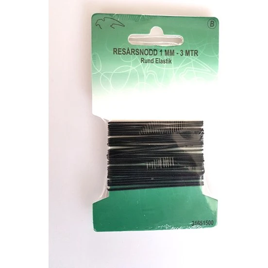 Rund elastik - Sort - 1 mm x 3 m