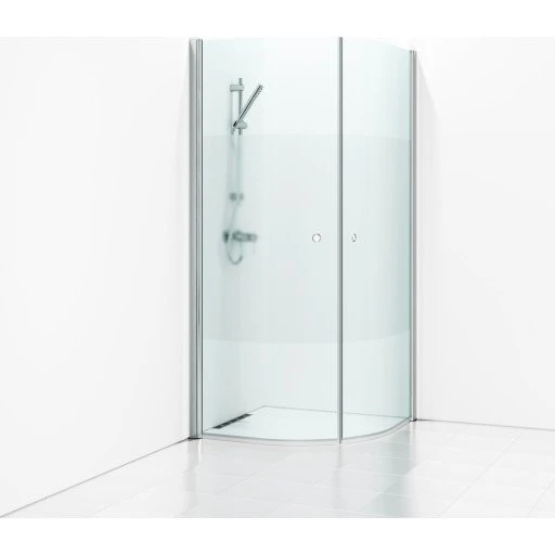 Svedbergs Skoga brusehjørne, 89x89 cm, frostet glas, blank aluminium