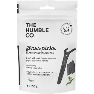 The Humble Co. Floss Picks 2-i-1 Mint & Charcoal 50 stk