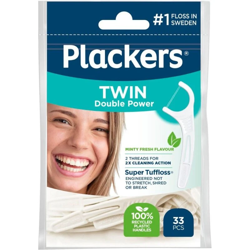 Plackers Twin Double Effect Flossers, 33 stk.