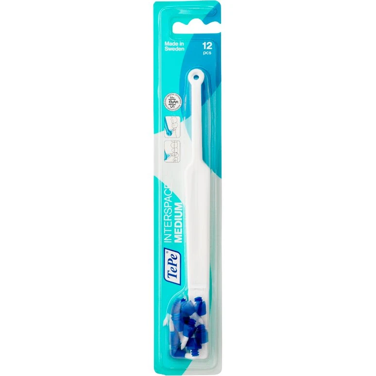 TePe Interspace Medium - 1 håndtag + 12 udskiftningshoveder (blå)