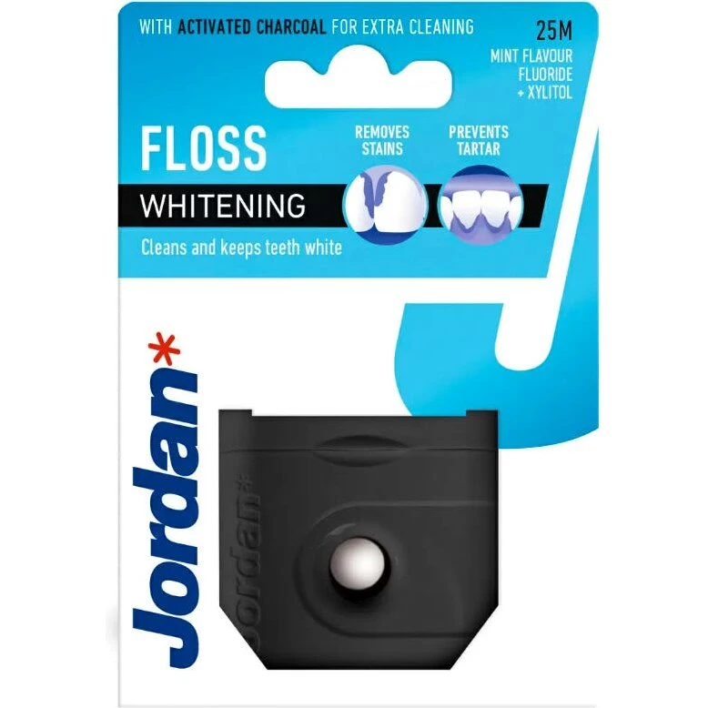 Jordan Whitening tandtråd 3-pak (3×25 m) med aktivt kul og mint