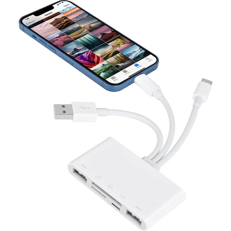 NÖRDIC 5-i-1 Kortlæser: USB-A, USB-C & Lightning, SD & MicroSD