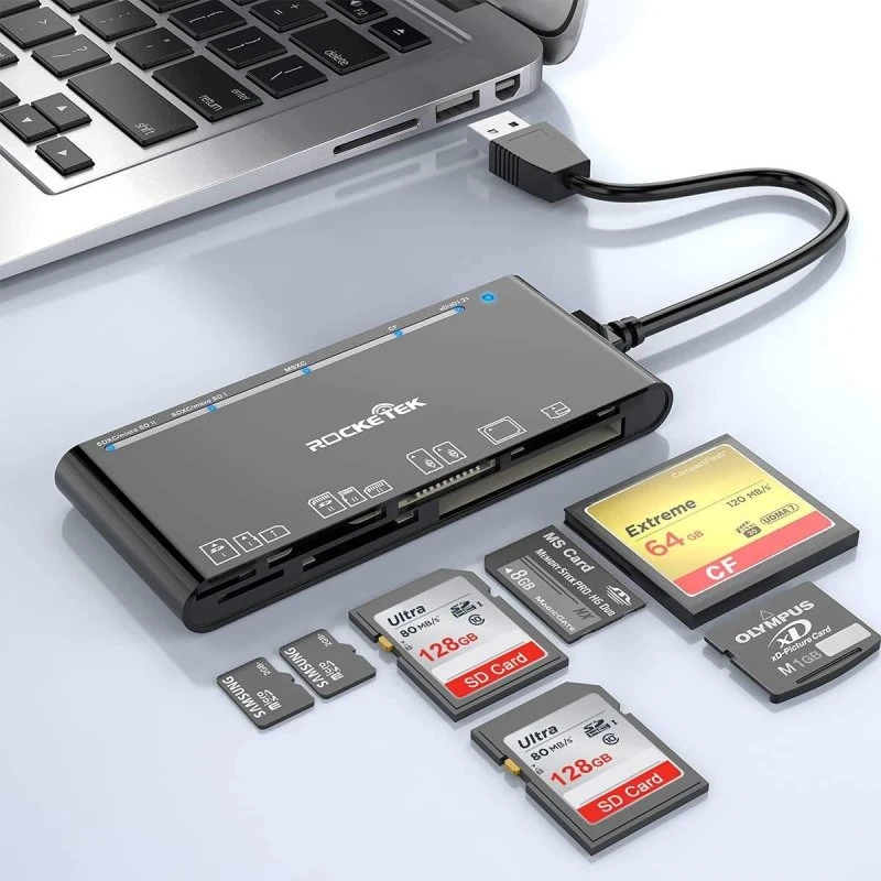 NÖRDIC 7-i-1 USB-A Kortlæser - UHS-I (CF, SD, MicroSD, MS, XD)
