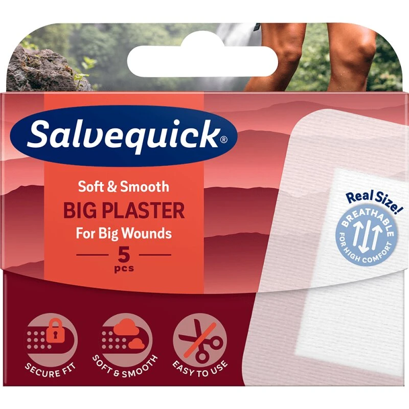 Salvequick Soft & Smooth Big Plaster 5 stk 76x54 mm