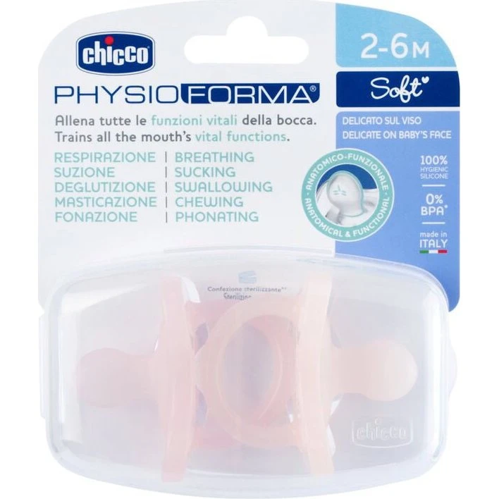Chicco PhysioForma blød silikonesut, 2-6 måneder, 2 stk, Pink
