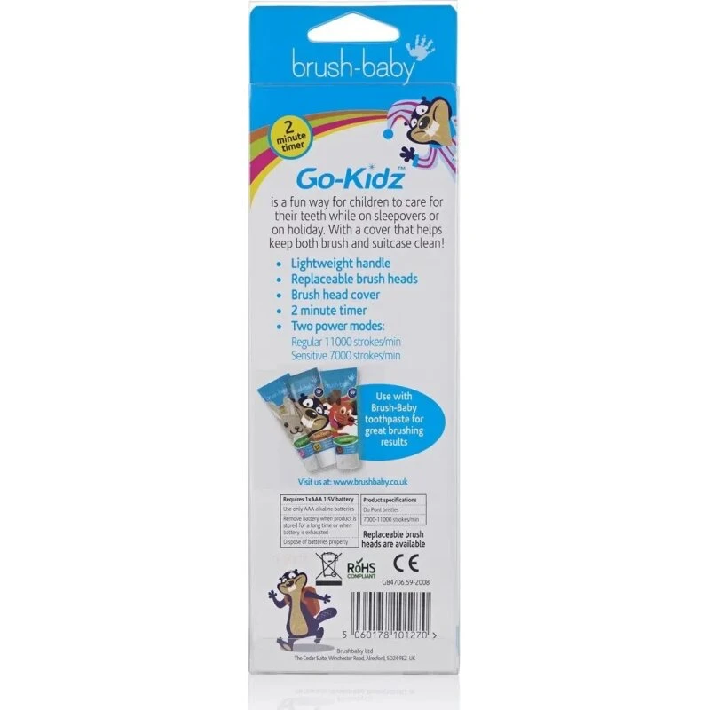 Brush Baby Go-Kidz elektrisk rejsetandbørste til børn 3+ - Pink