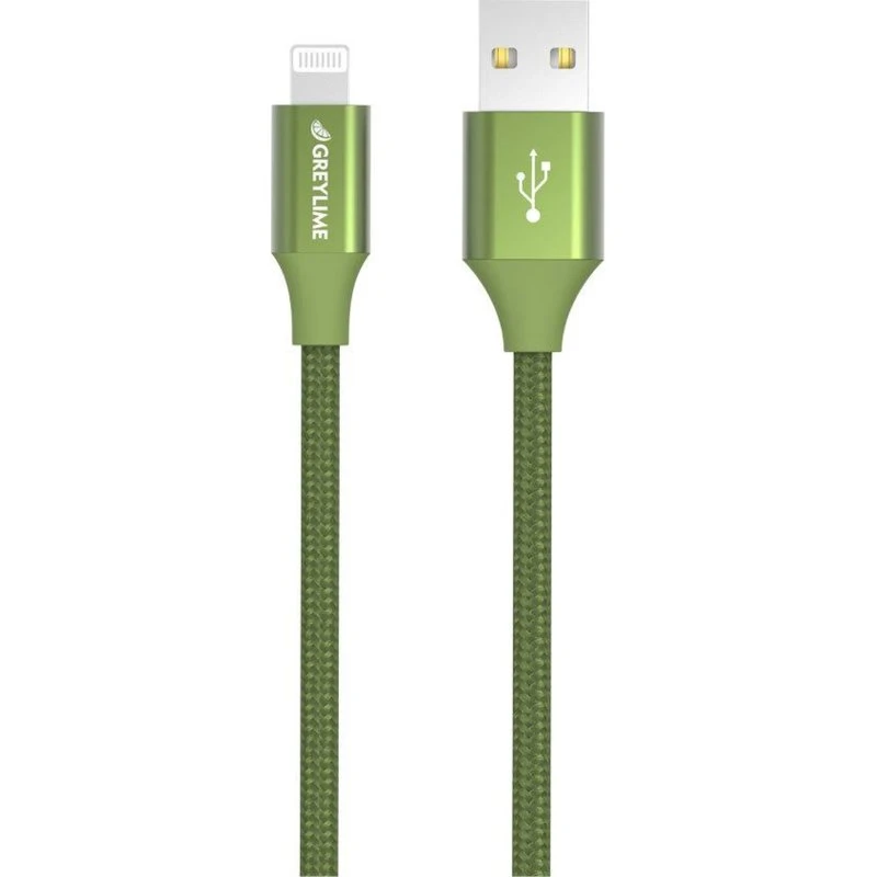 GreyLime Braided USB-A til MFi Lightning Kabel, Grøn, 1 m