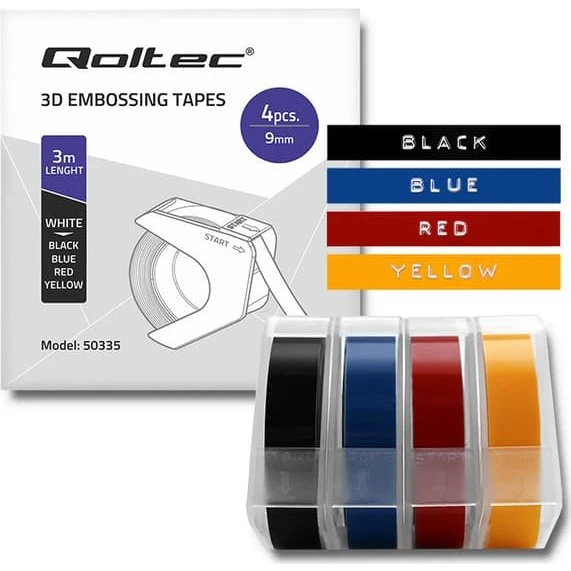 Qoltec Sæt med 4 3D-taper til DYMO Omega | 9mm x 3m | 4 farver
