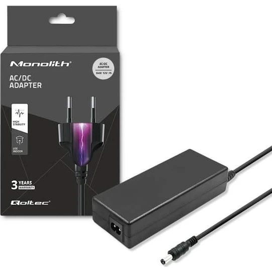 Qoltec 84W Desktop Strømforsyning | 12V | 7A | 5,5x2,1mm