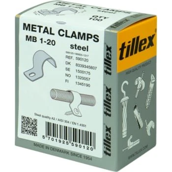 Tillex Kabelbøjle MB 20 mm, 1-lap, rustfrit stål A2/AISI 304