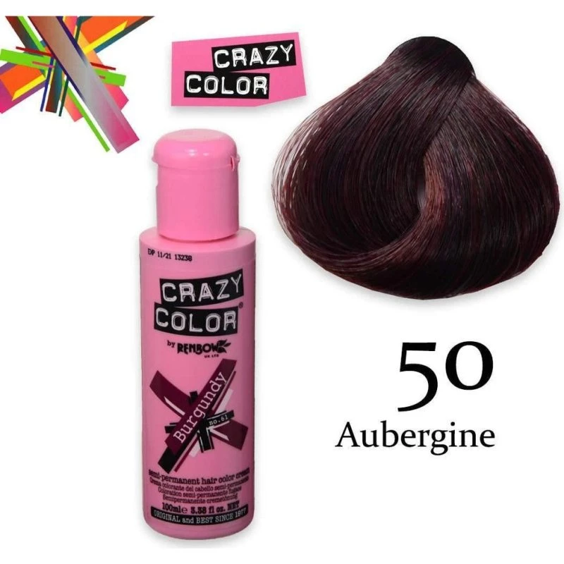 Renbow Crazy Color Semi-Permanent Hårfarve - 50 Aubergine, 100 ml