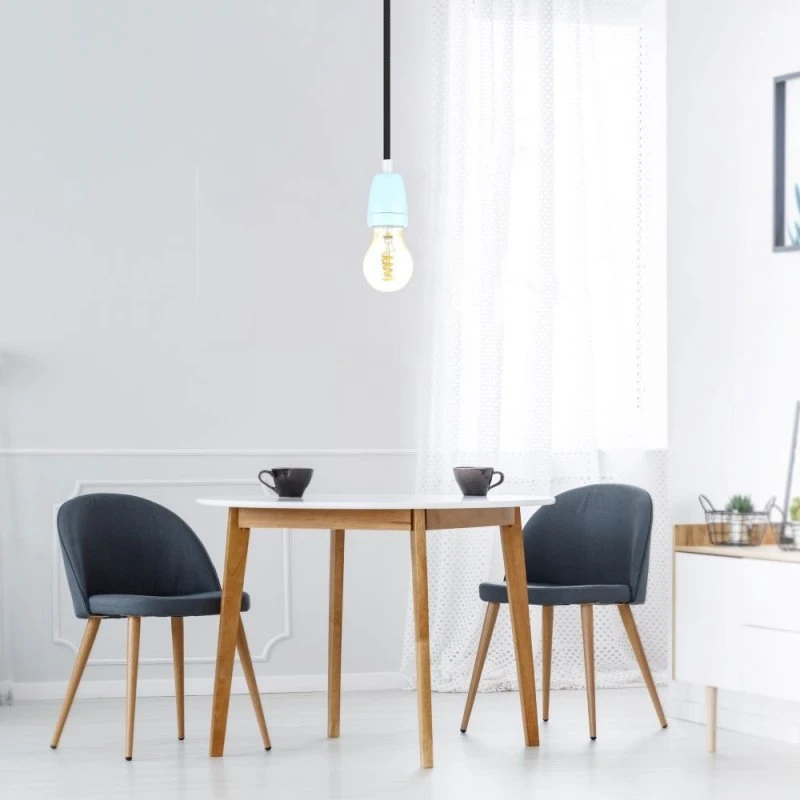 E27 Porcelænsfatning - Blå, max 60W, IP20, 4,7 x 6,4 cm