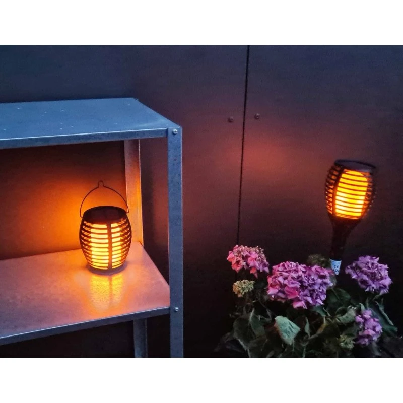 Solcelle luksus havelampe 4-i-1 - Sort, flammeeffekt, 65cm