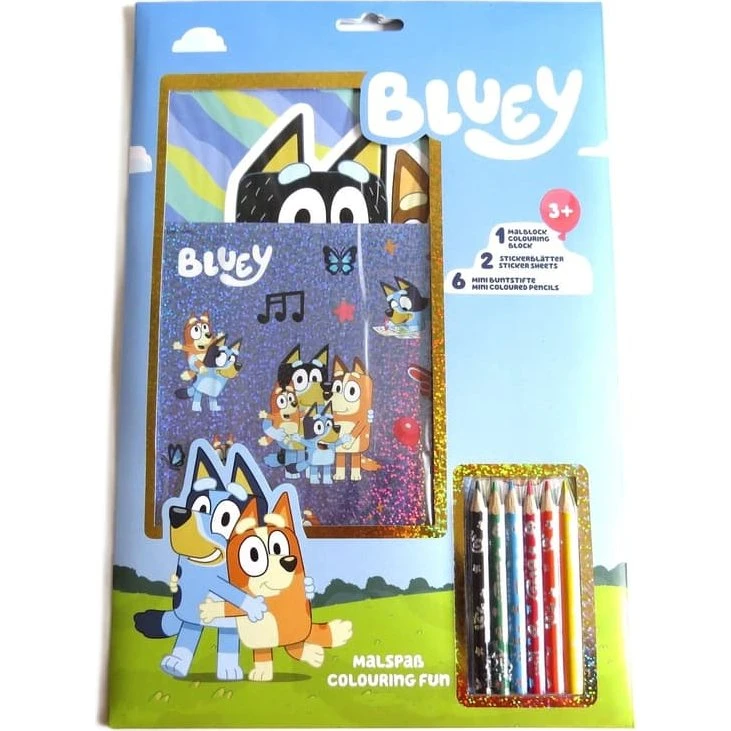 Bluey Farvelægningssæt med malebog, klistermærker og farveblyanter