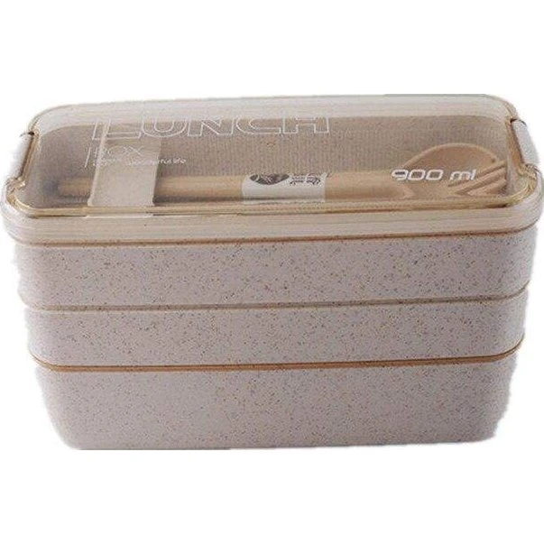 Madkasse med 3 etager, beige, 900 ml