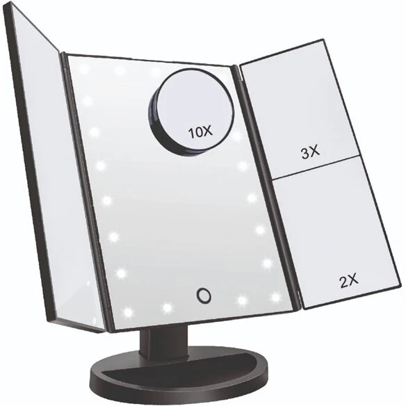 UNIQ Hollywood Trifold Makeup-spejl med LED, sort