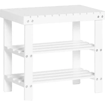 SoBuy Skobænk i hvid bambus med opbevaring, 50x29x45cm