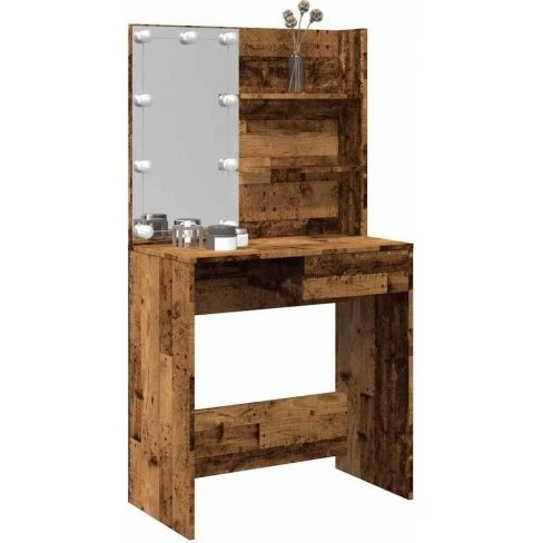 vidaXL makeupbord med LED 74,5x40x141 cm gammelt træ-look