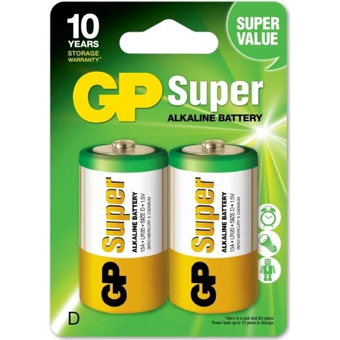GP Super Alkaline D-batterier, 2-pak