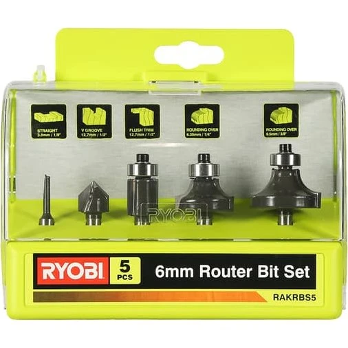 RYOBI Fræsebitsæt til overfræser, 5 stk. (6 mm) - RAKRBS5